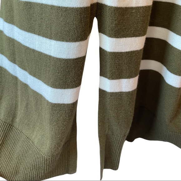 TALBOTS - Long sleeved green and white horizontal striped open sweater cardigan - Picture 8 of 10